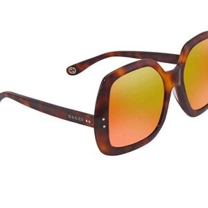 Gucci Tortoiseshell Square Sunglasses with Orange-Gradient Lenses